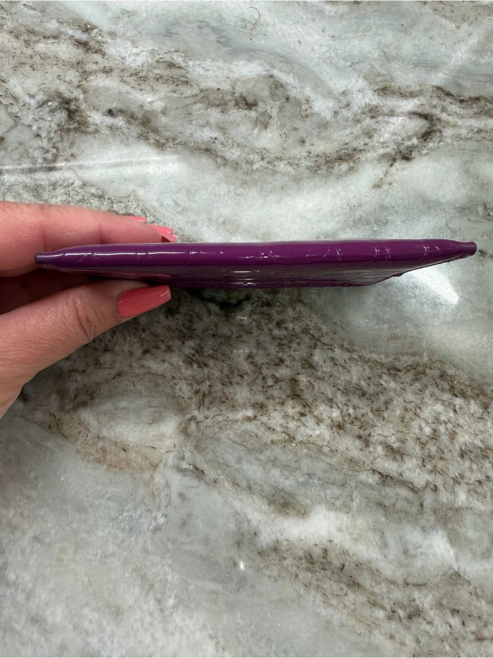 Embossed Coach Card Case in Deep Purple
